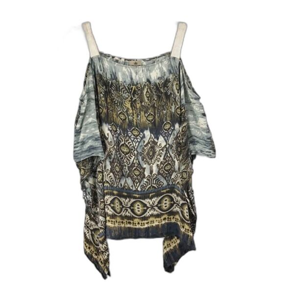 SW3 Bespoke Cold Shoulder Silk Printed Blouse Small - Picture 1 of 6